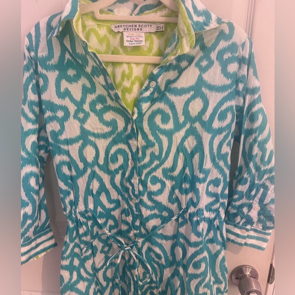 Gretchen Scott Everywhere Dress Arabesque Sky Blue Turquoise Sheath XS - Picture 3 of 14